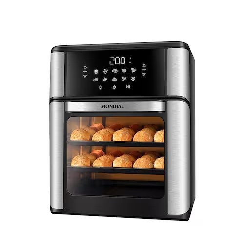 Fritadeira elétrica Mondial 12L preta e inox, vista frontal