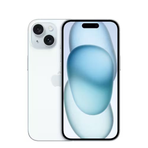iPhone 15 128GB azul, frente e verso