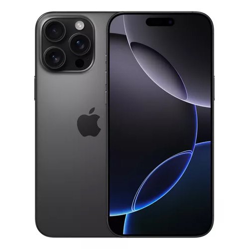 iPhone 16 Pro Max Titânio Preto visto por trás e pela frente