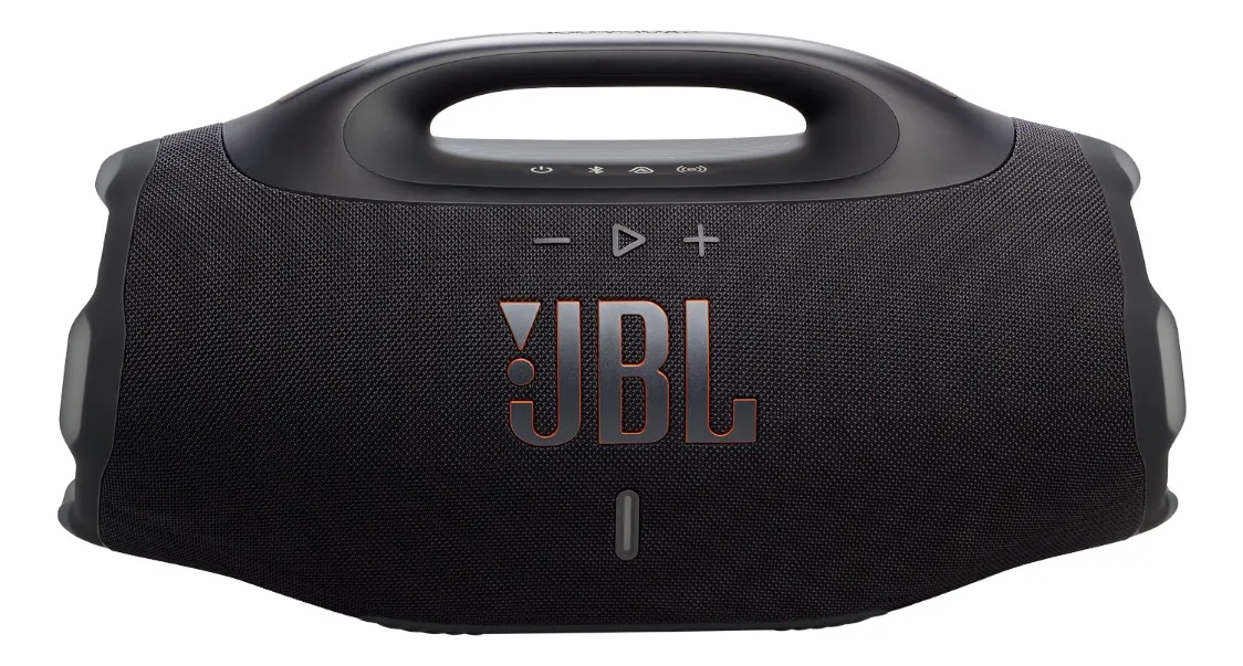 Caixa de som JBL Boombox 4, vista frontal com logo JBL