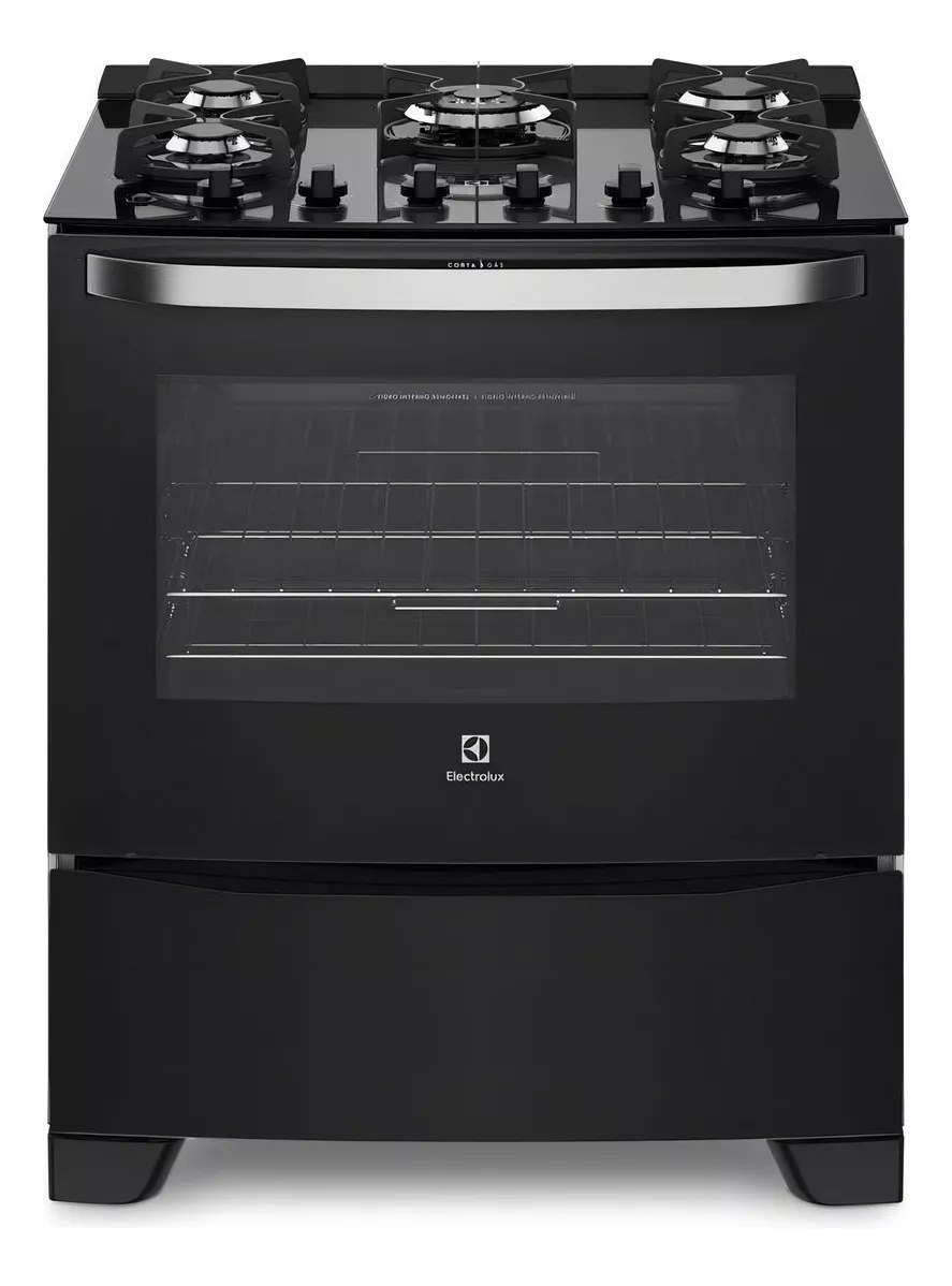 Fogão 5 bocas Electrolux preto, vista frontal